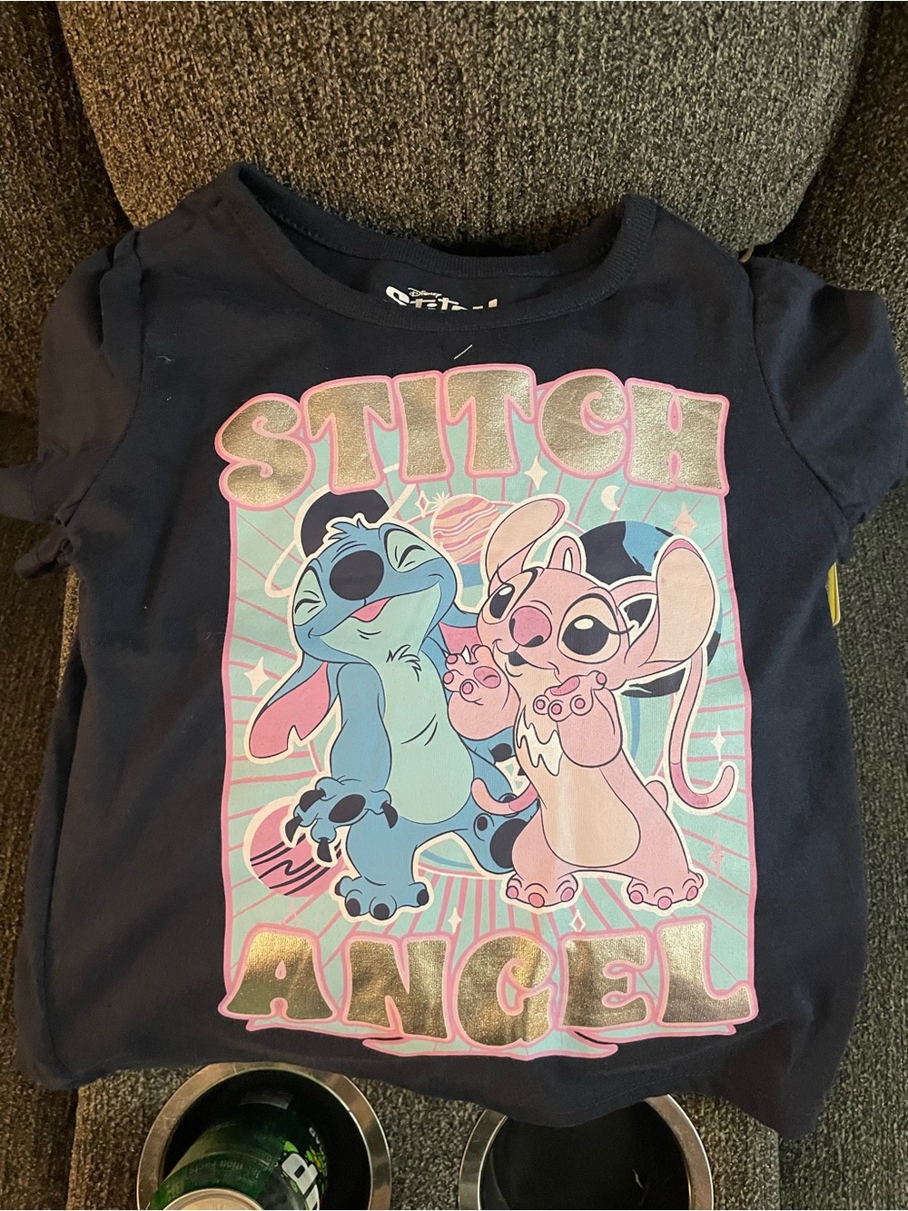 Girls' Navy Stitch & Angel Graphic Tee - Pink & Blue